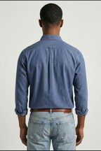 men's long sleeve button-up shirt in blue