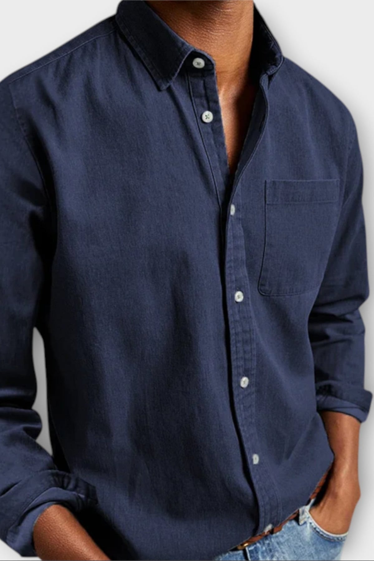 men's long sleeve button-up shirt in navy