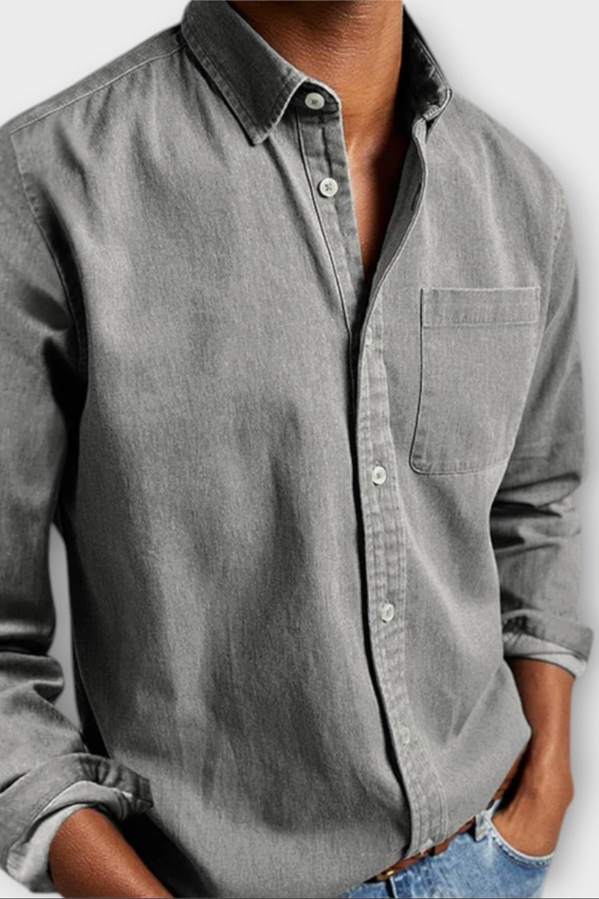 men's long sleeve button-up shirt in gray
