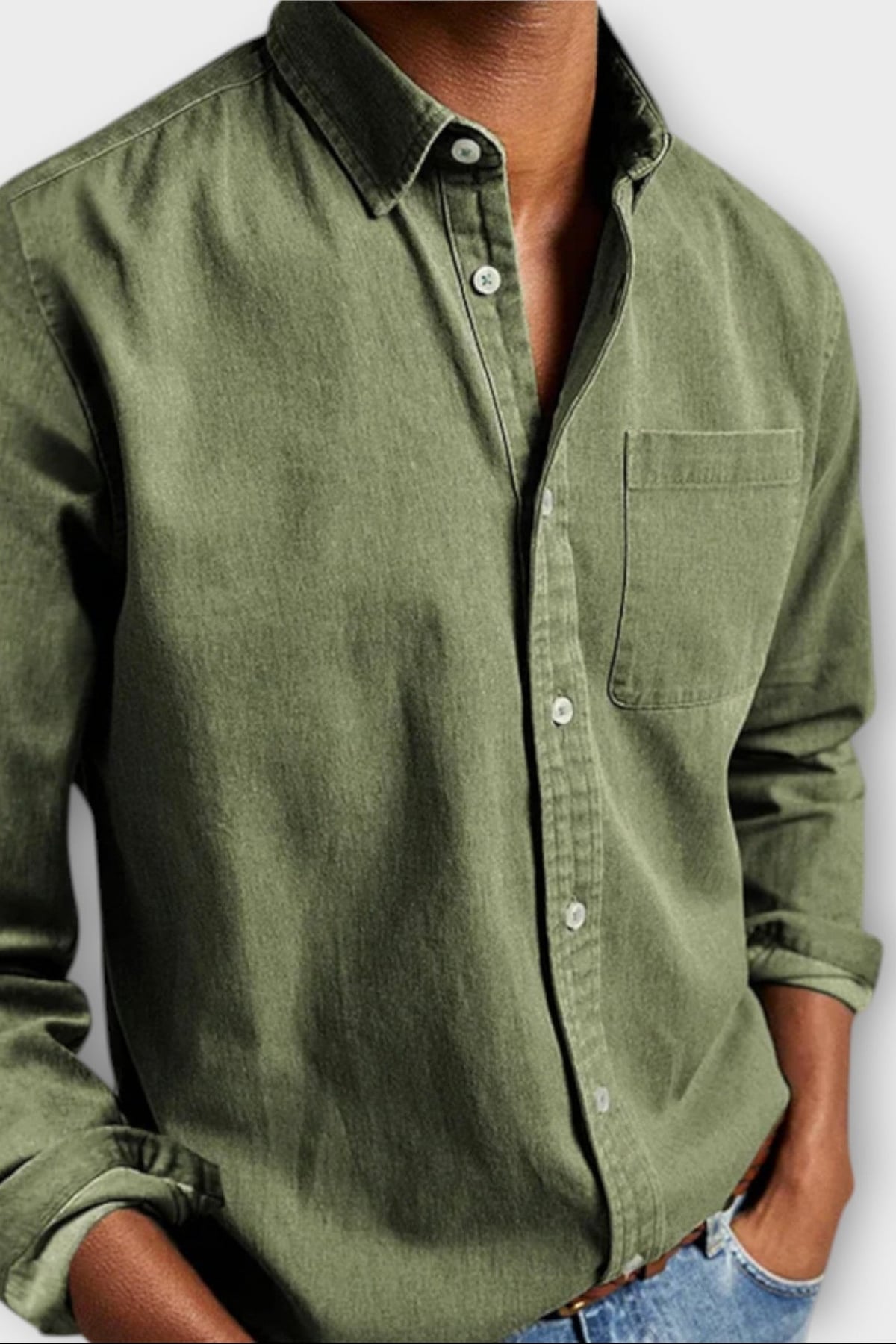 men's long sleeve button-up shirt in green