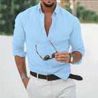men's long sleeve casual formal shirt in blue