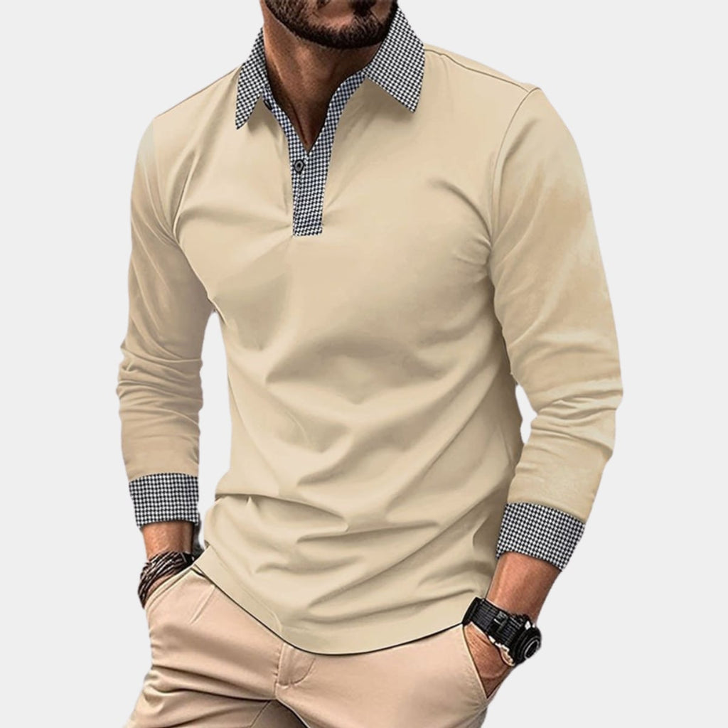 men's long sleeve casual polo shirt in apricot
