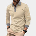 men's long sleeve casual polo shirt in apricot