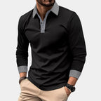 men's long sleeve casual polo shirt in black