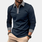 men's long sleeve casual polo shirt in navy