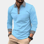 men's long sleeve casual polo shirt in sky blue