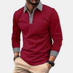 men's long sleeve casual polo shirt in burgundy