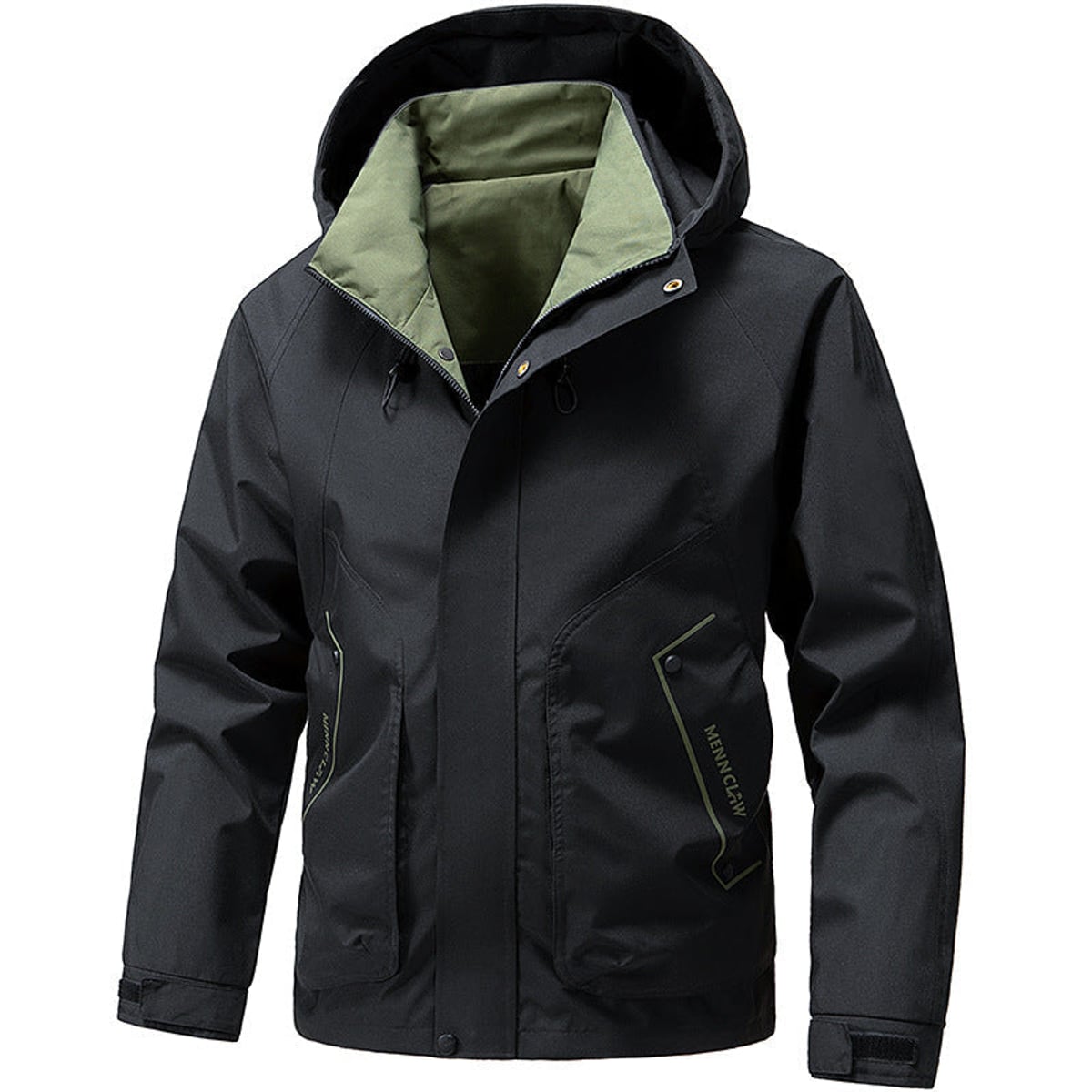 men's long sleeve hooded zip jacket black