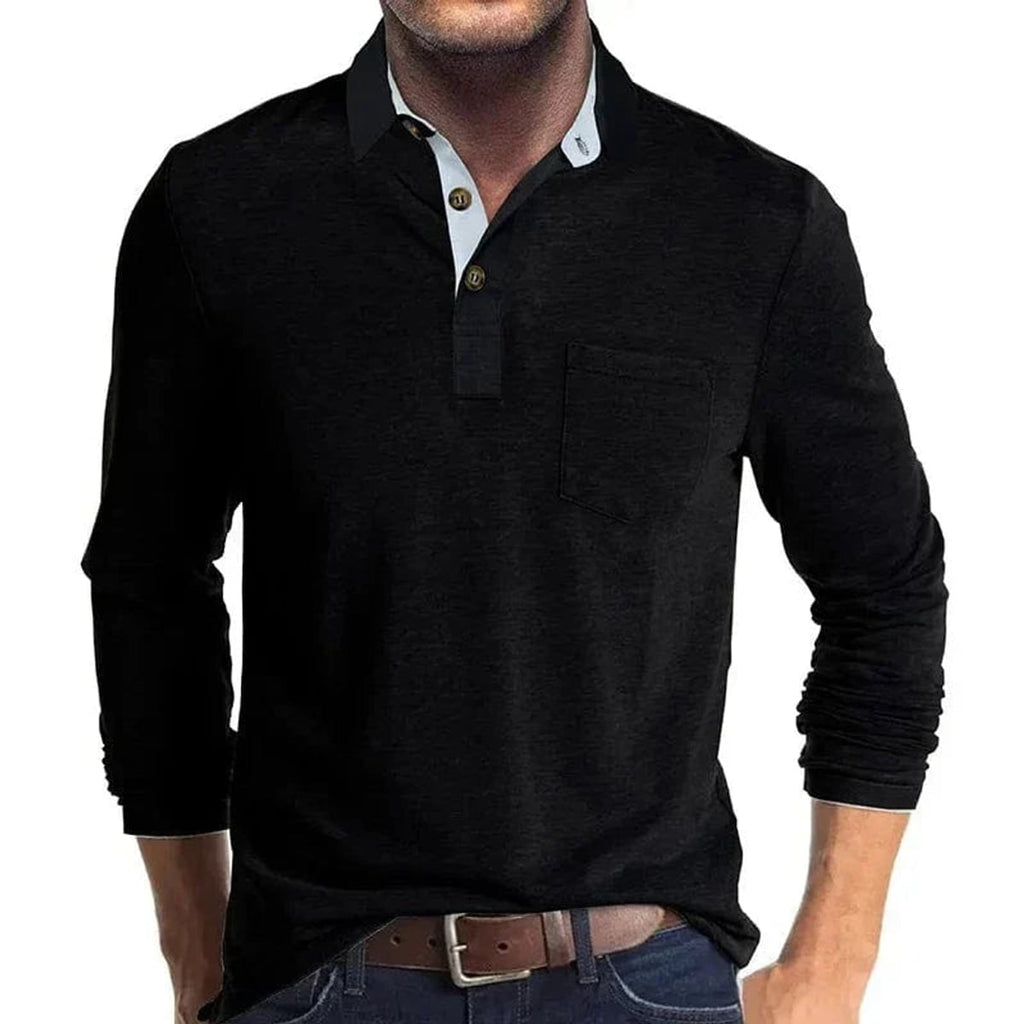 men's long sleeve pocket polo shirt in black