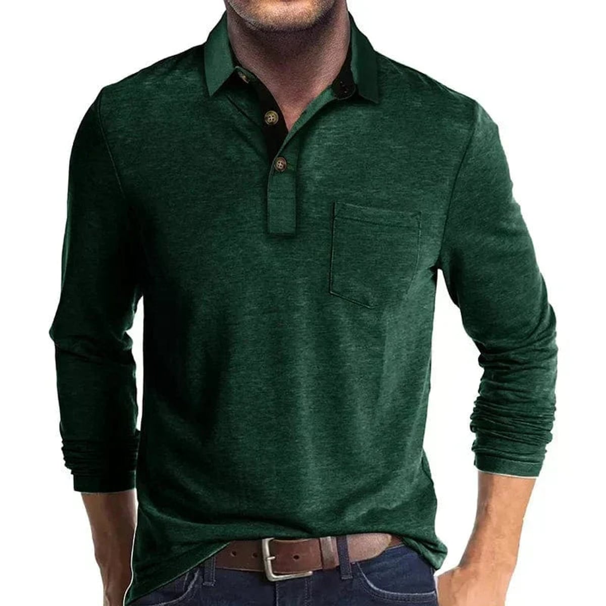 men's long sleeve pocket polo shirt in green