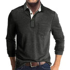 men's long sleeve pocket polo shirt in dark gray