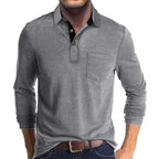 men's long sleeve pocket polo shirt in light gray