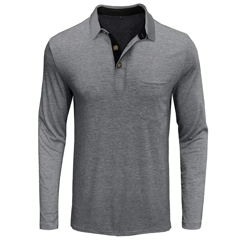 men's long sleeve pocket polo shirt in light gray
