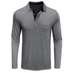 men's long sleeve pocket polo shirt in light gray
