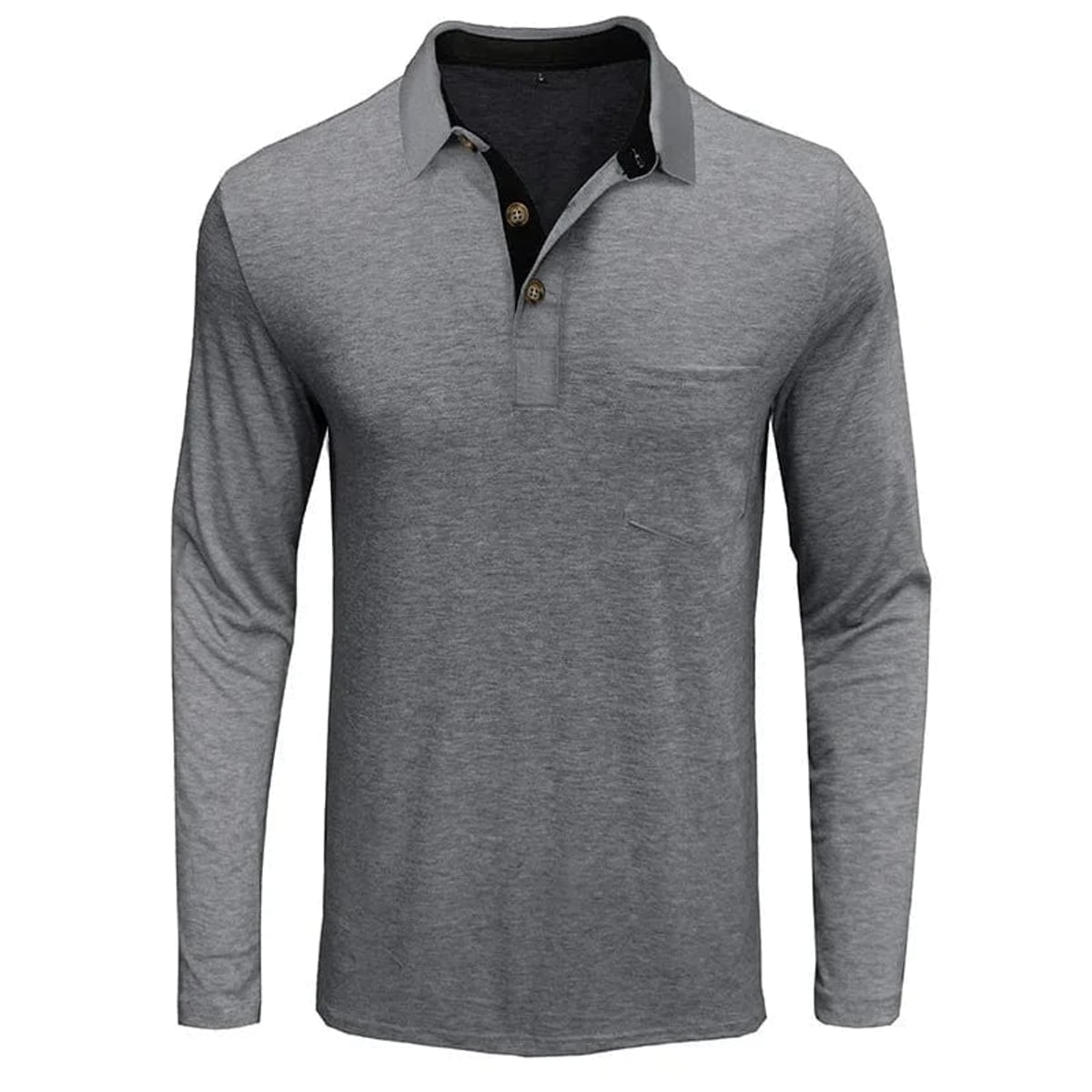men's long sleeve pocket polo shirt in light gray