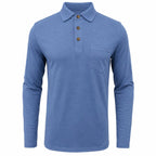 men's long sleeve pocket polo shirt in blue