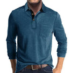 men's long sleeve pocket polo shirt in blue