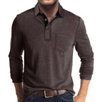 men's long sleeve pocket polo shirt in dark brown