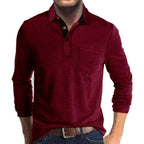 men's long sleeve pocket polo shirt in red