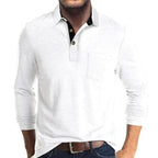 men's long sleeve pocket polo shirt in white