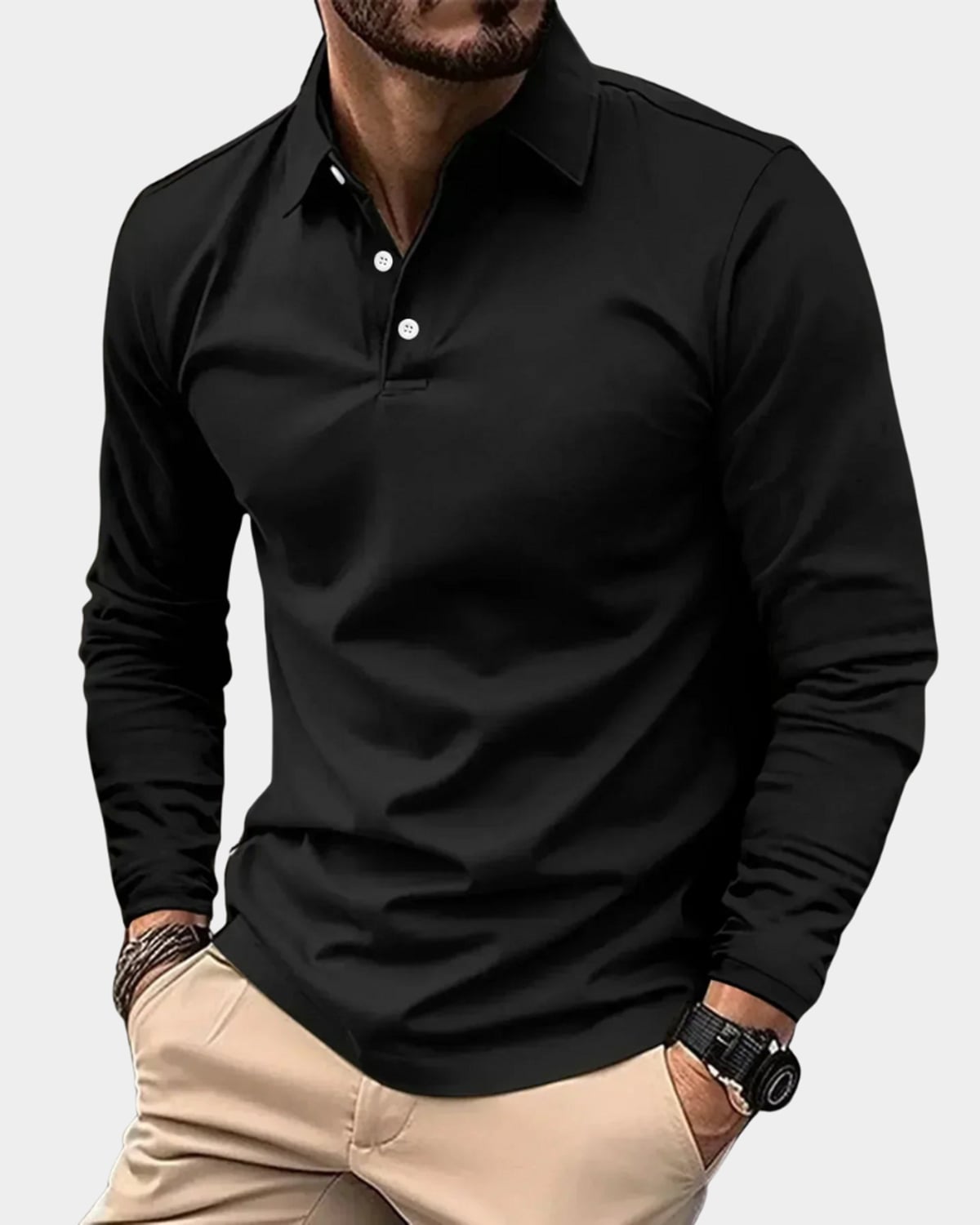 men's long sleeve polo shirt in black