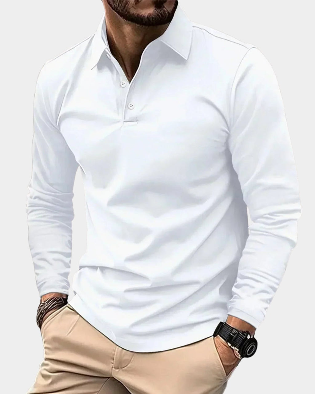 men's long sleeve polo shirt in white