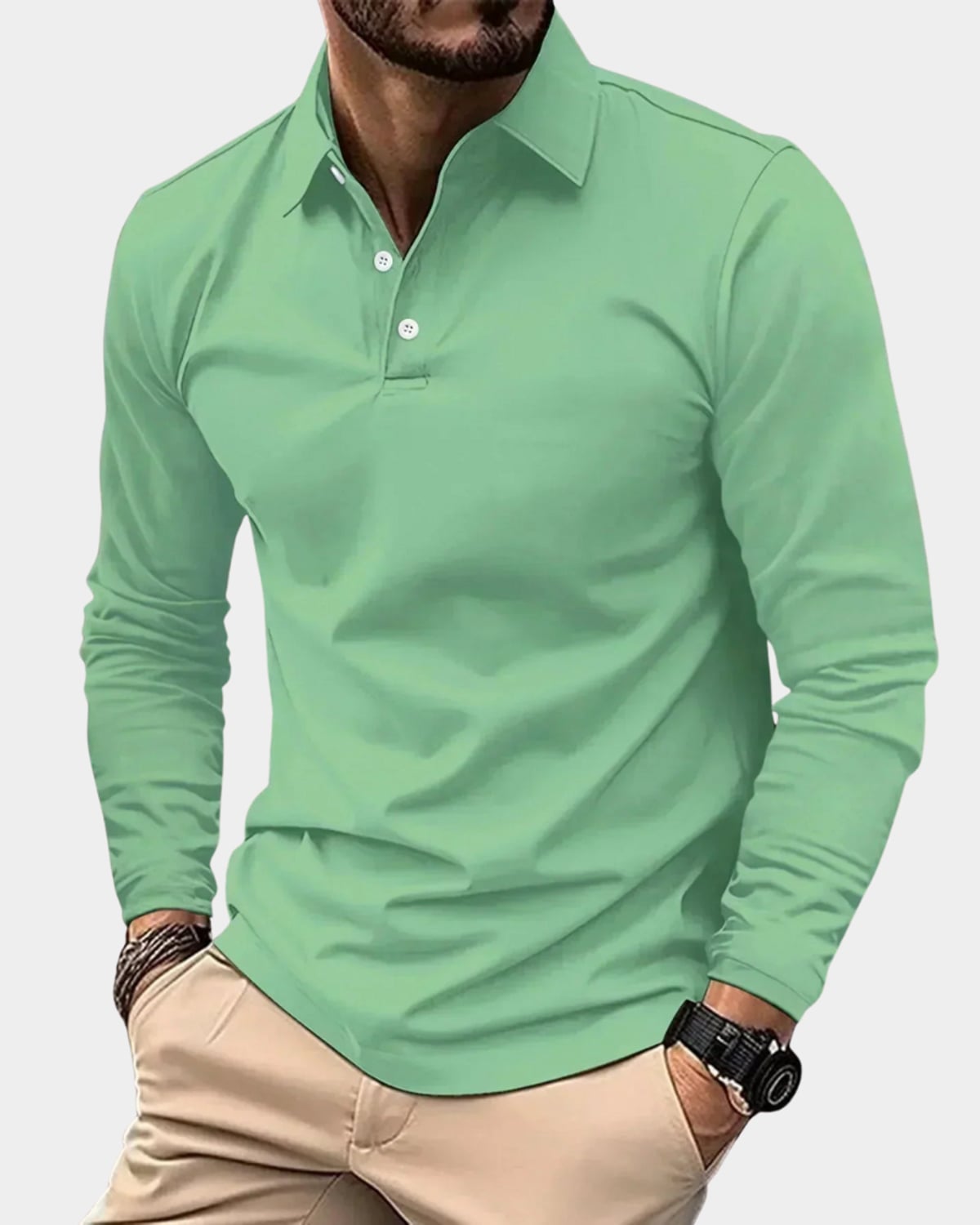 men's long sleeve polo shirt in green