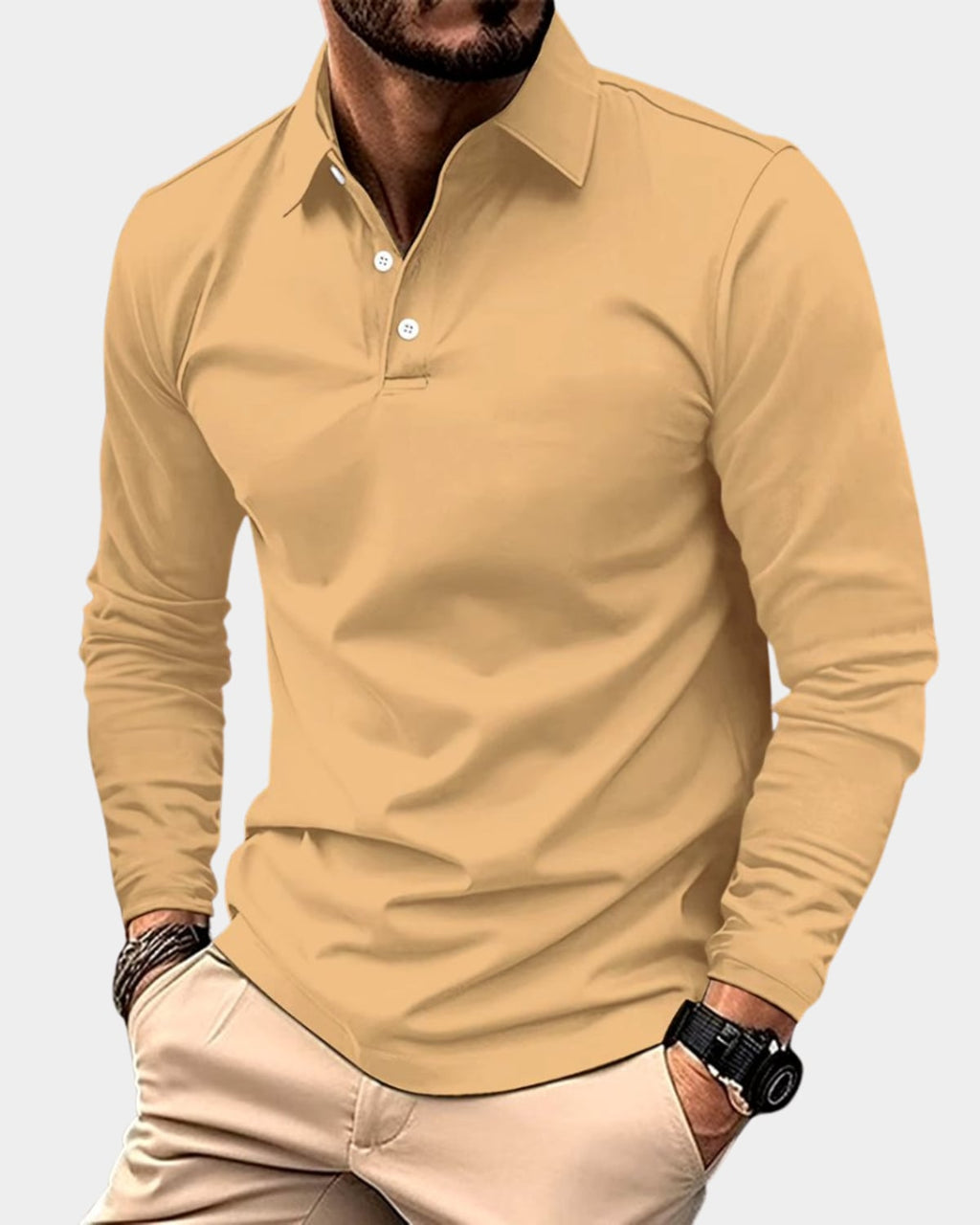 men's long sleeve polo shirt in yellow