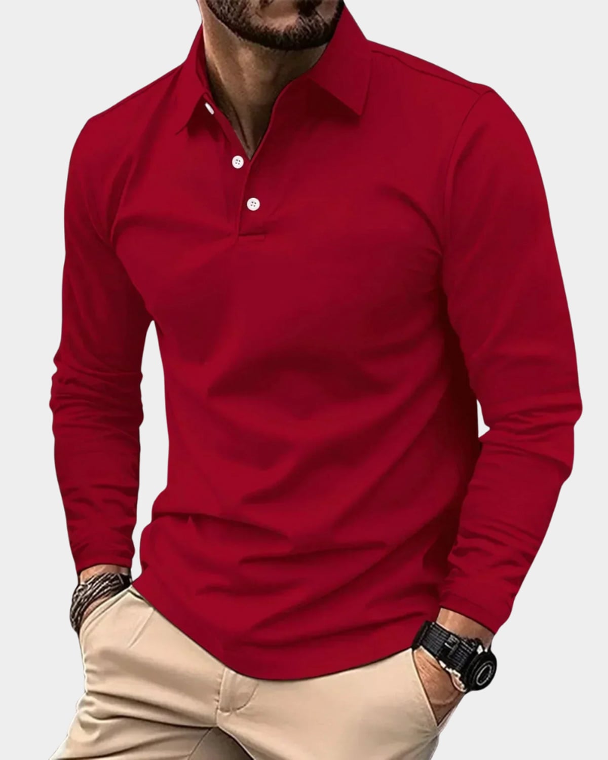 men's long sleeve polo shirt in red