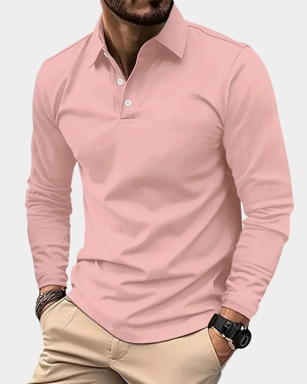 men's long sleeve polo shirt in pink