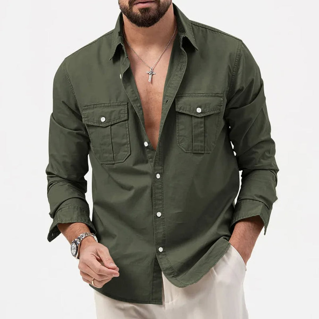 men's long sleeve utility polo shirt in dark green