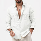men's long sleeve utility polo shirt in white