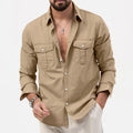 men's long sleeve utility polo shirt in khaki