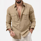 men's long sleeve utility polo shirt in khaki