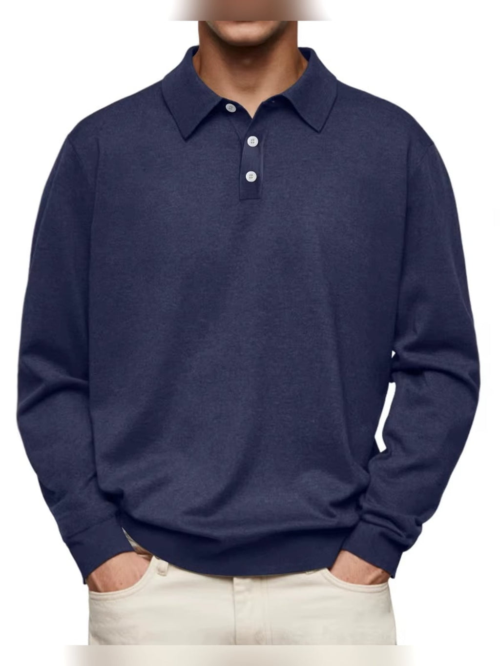 men's long sleeve wrinkle-resistant polo shirt in navy blue