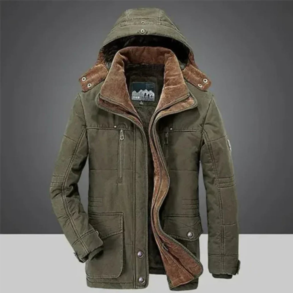 men's long windproof overcoat in army green