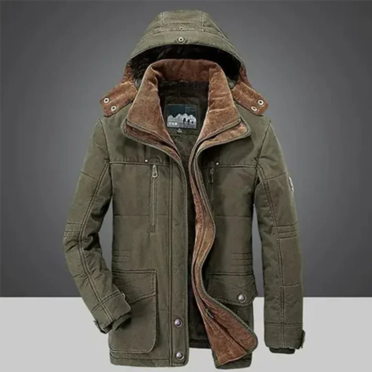 men's long windproof overcoat in army green