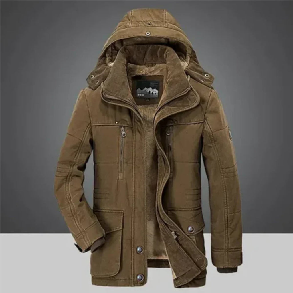 men's long windproof overcoat in brown
