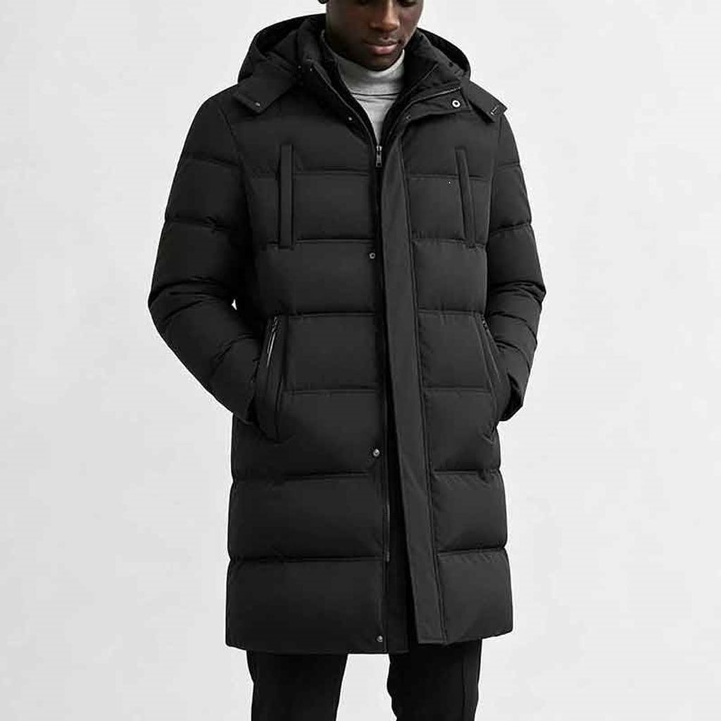 men's longline hooded puffer jacket black