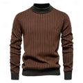 men's mock neck striped sweater in brown
