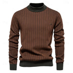 men's mock neck striped sweater in brown