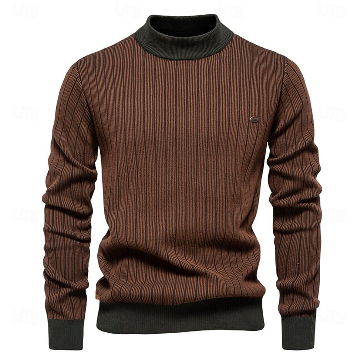 men's mock neck striped sweater in brown