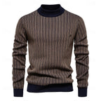 men's mock neck striped sweater in khaki