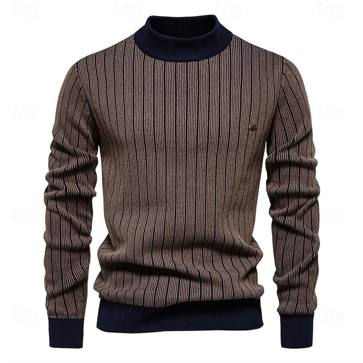 men's mock neck striped sweater in khaki
