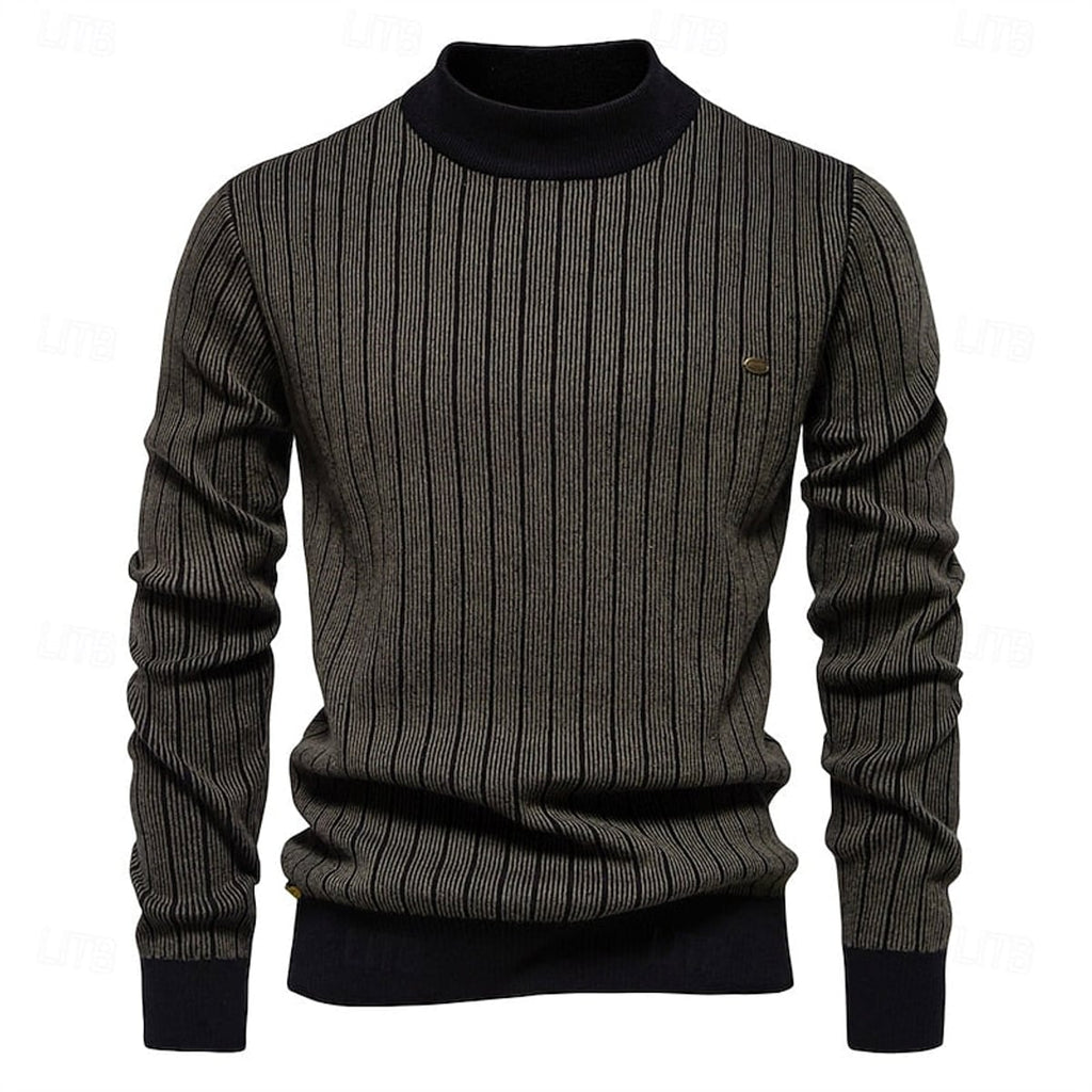 men's mock neck striped sweater in dark green