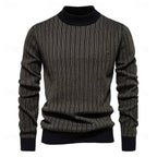 men's mock neck striped sweater in dark green