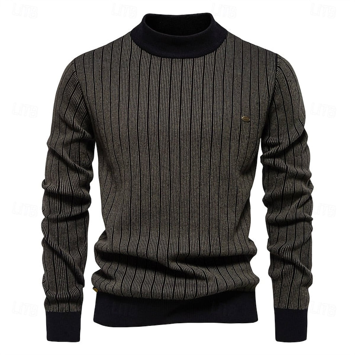 men's mock neck striped sweater in dark green