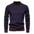 men's mock neck striped sweater in dark navy