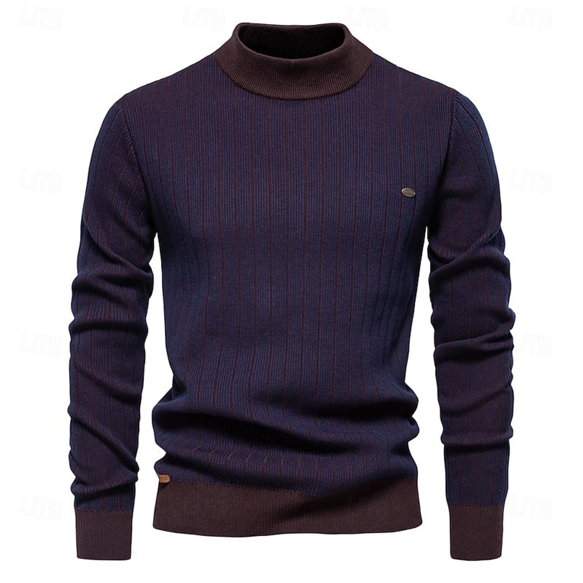men's mock neck striped sweater in dark navy