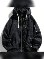 men's oversized hooded utility jacket in black